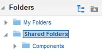 This illustration shows Shared Folders, after logging on to the OBIEE or OAS URL, navigate to the Catalog tab and click Shared Folders.