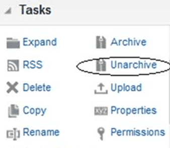 This illustration highlights the Unarchive on the Tasks pane.