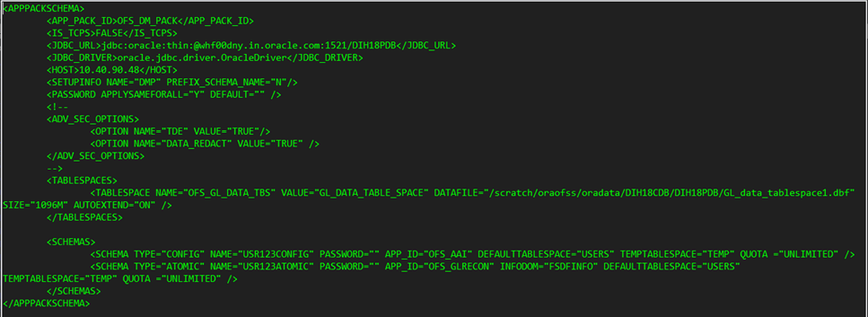 This illustration shows the sample of the OFS_DM_SCHEMA_IN.xml file.