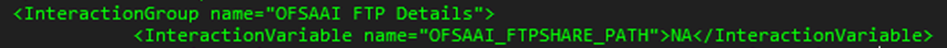 This illustration shows Significance and Expected Value of the OFSAAI_FTPSHARE_PATH. Identifies the absolute path to the directory identified as the file system stage area.