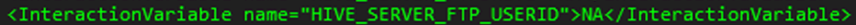 This illustration shows Significance and Expected Value of the HIVE_SERVER_FTP_ USERID. Identifies the user who has RWX permissions on the directory identified under the preceding parameter HIVE_SERVER_FTPDRIVE.