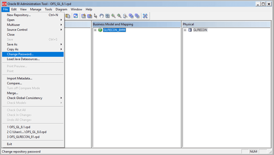 This illustration shows path to change the default password for the repository.