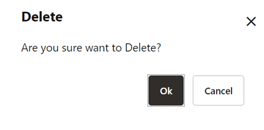 This illustration displays the Delete Confirmation Window. A Confirmation pop-up window appears before deleting the lookup entity.
