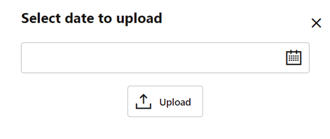 This illustration displays the Select date to Upload Details for Lookup Entity window. Select the date and files from the directory and upload the files. This date is just a tagging for a given lookup data upload.