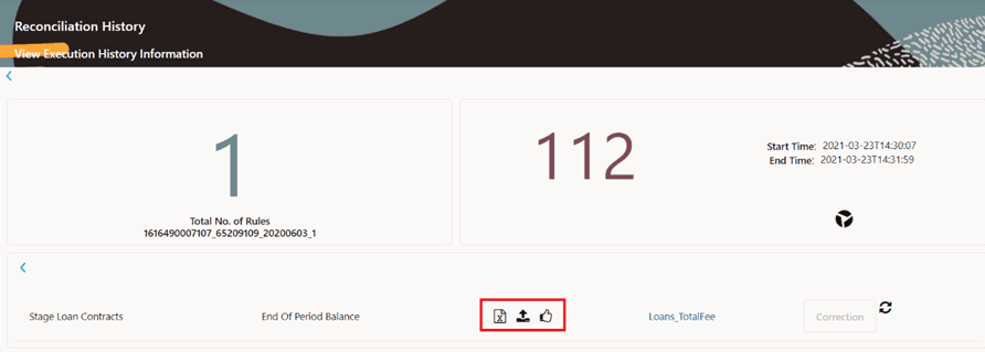 This illustration highlights the details of the execution entity name along with the balance type. It also displays the Export, Import, and Approve icons along with the Adjustment template link.