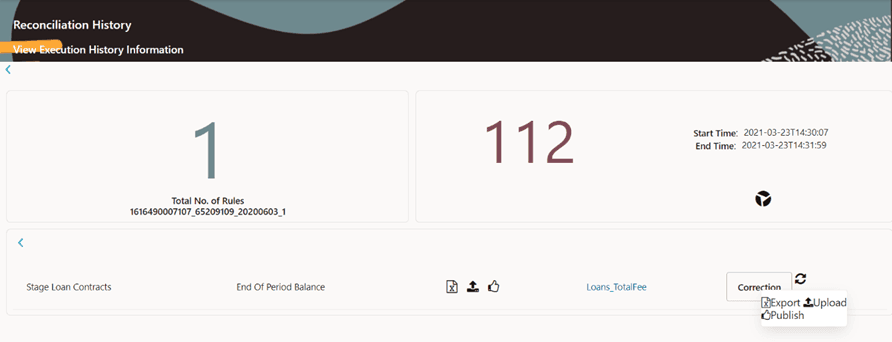 This illustration displays that the user needs to right-click the Correction button to perform the Export, upload and publish functions.
