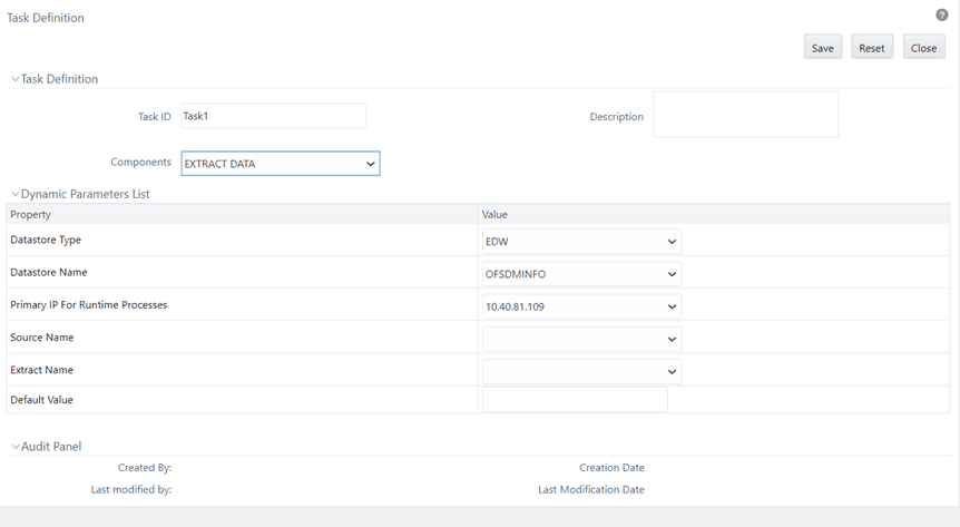 This illustration displays the Task definition window to add a task to the newly created batch. Select Run Executable under Components and update appropriate Datastore type, Datastore Name, IP Address, etc, and click Save.