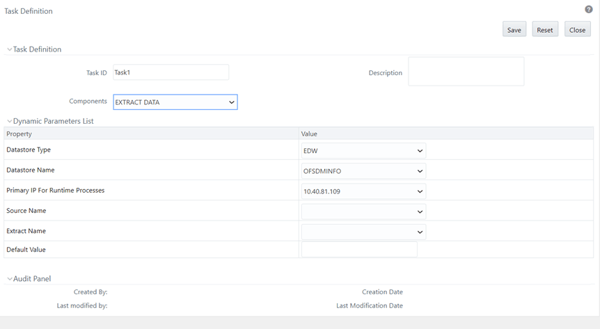 This illustration displays the Task definition window to add a task to the newly created batch. Select Run Executable under Components and update appropriate Datastore type, Datastore Name, IP Address, etc, and click Save.