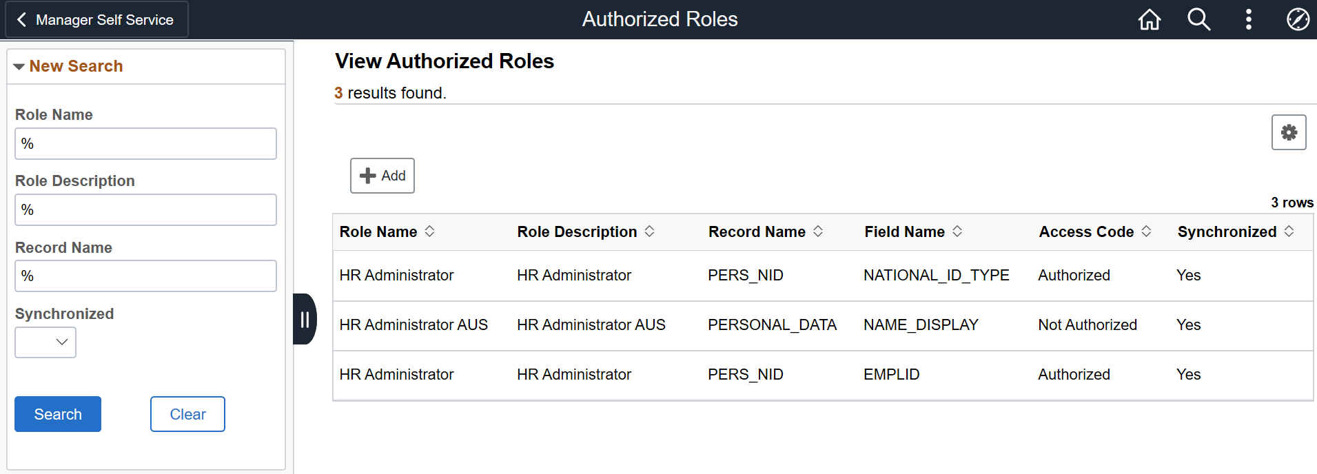 Authorized Roles Page