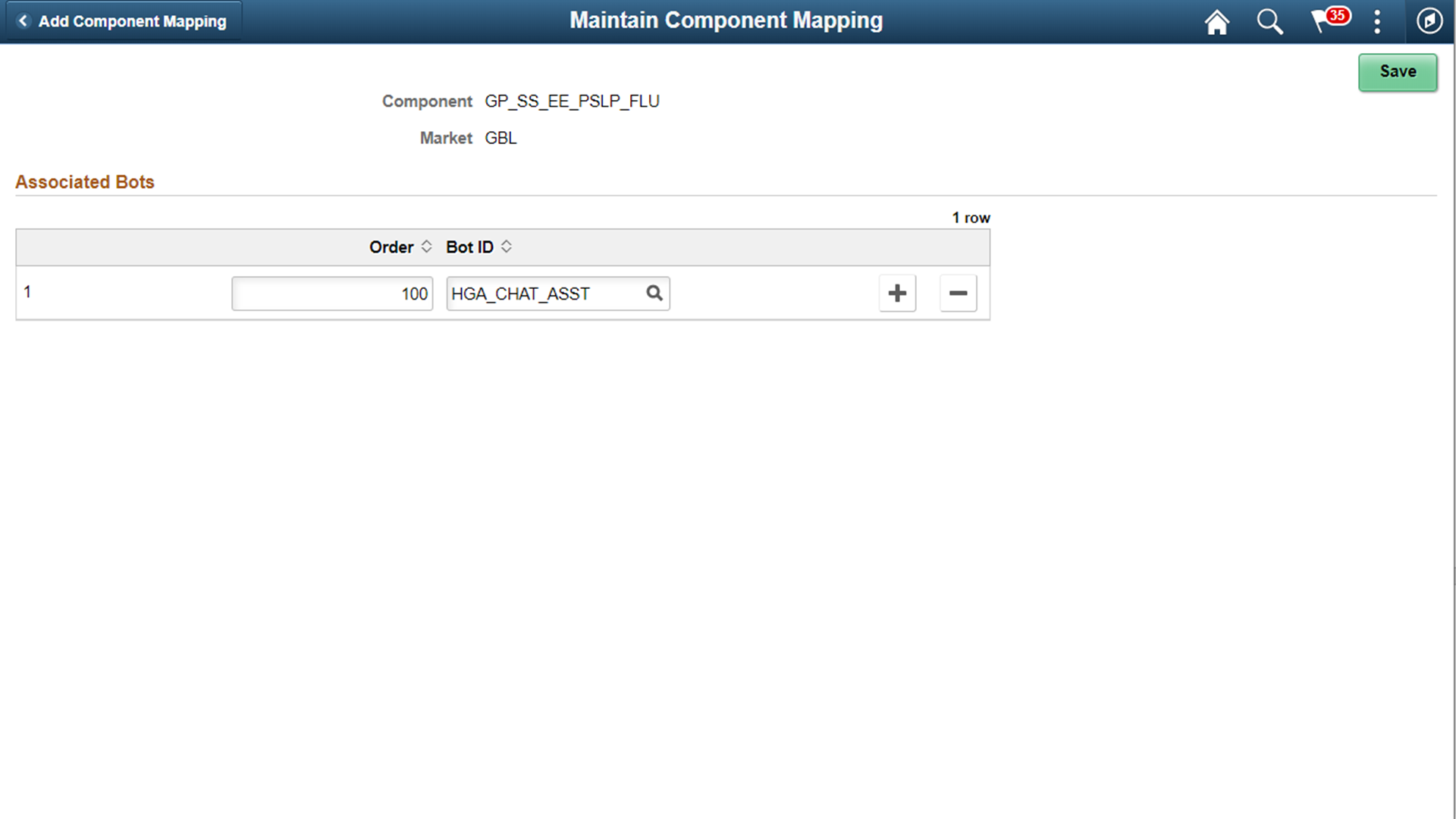 Maintain Component mapping page