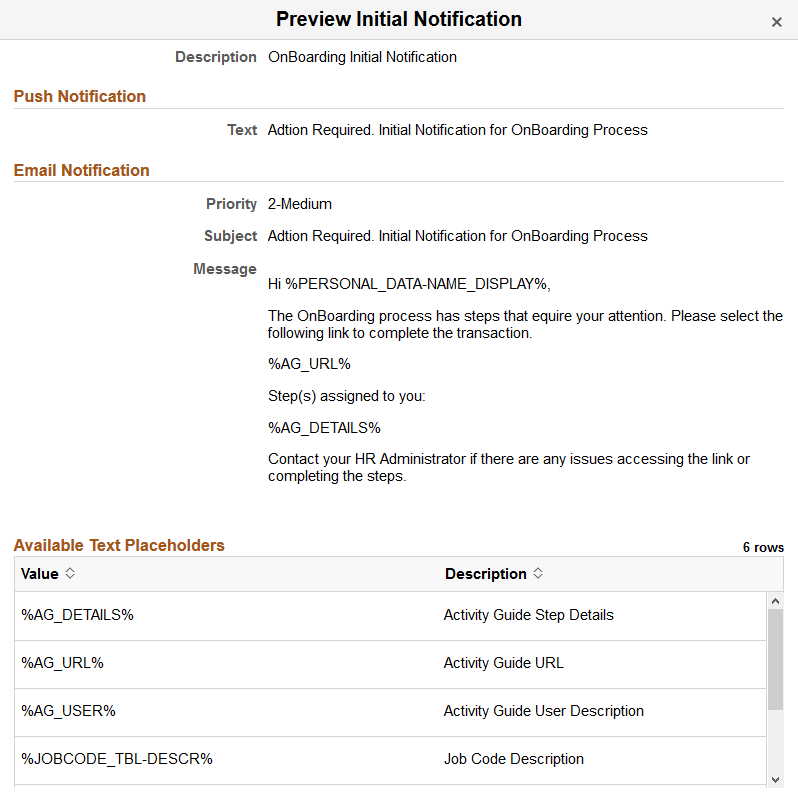 Preview <Notification Type> Notification page