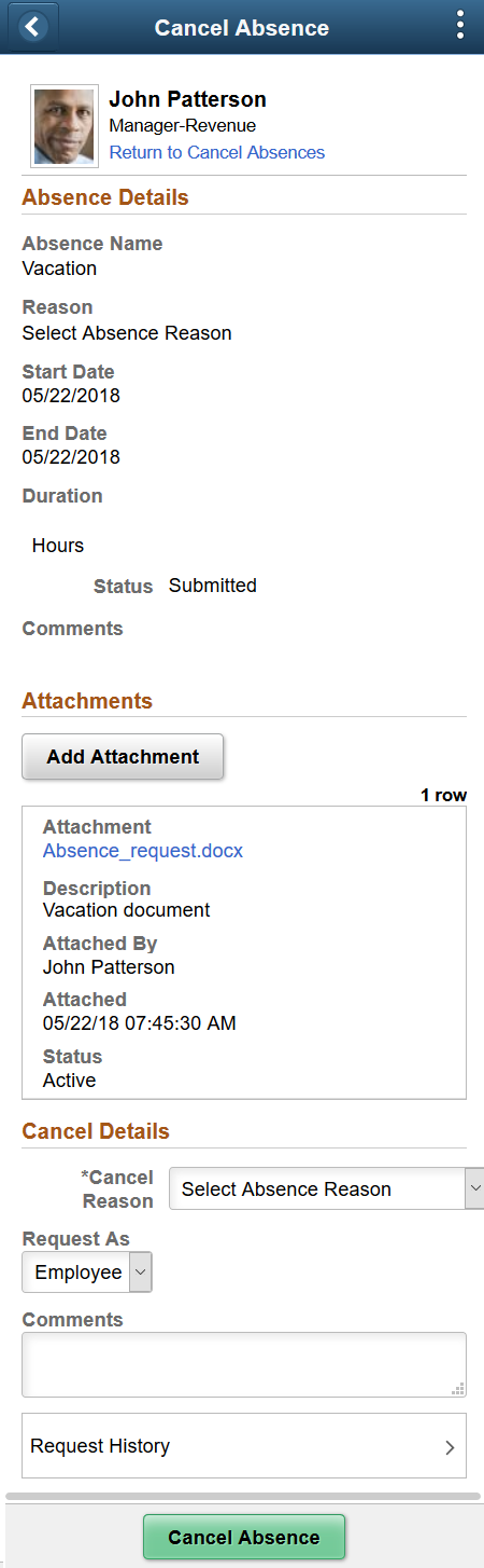 (Smartphone) Manager Self Service_Cancel Absence Page