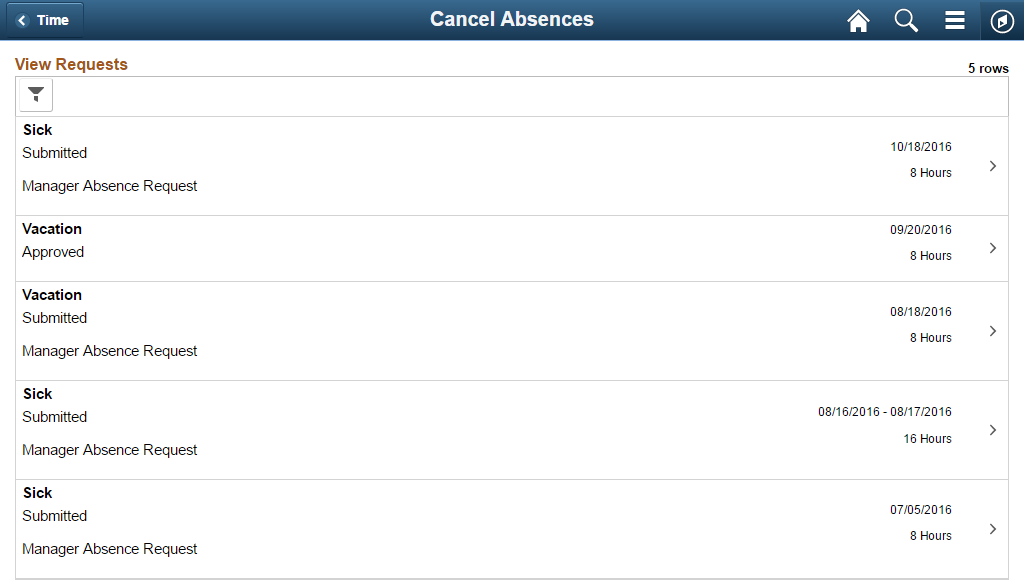Cancel Absences (View Requests) page
