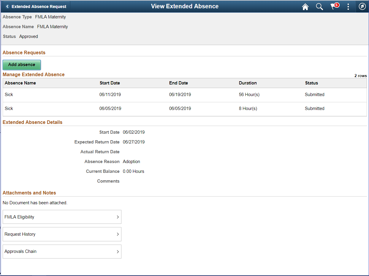 Extended Absence Request_View Extended Absence page