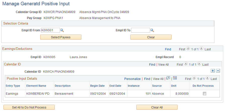 Manage Generatd Positive Input page