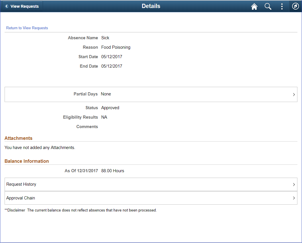 Request Details page