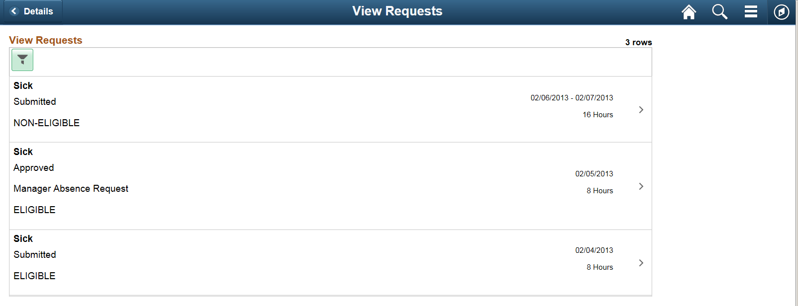 View Requests page