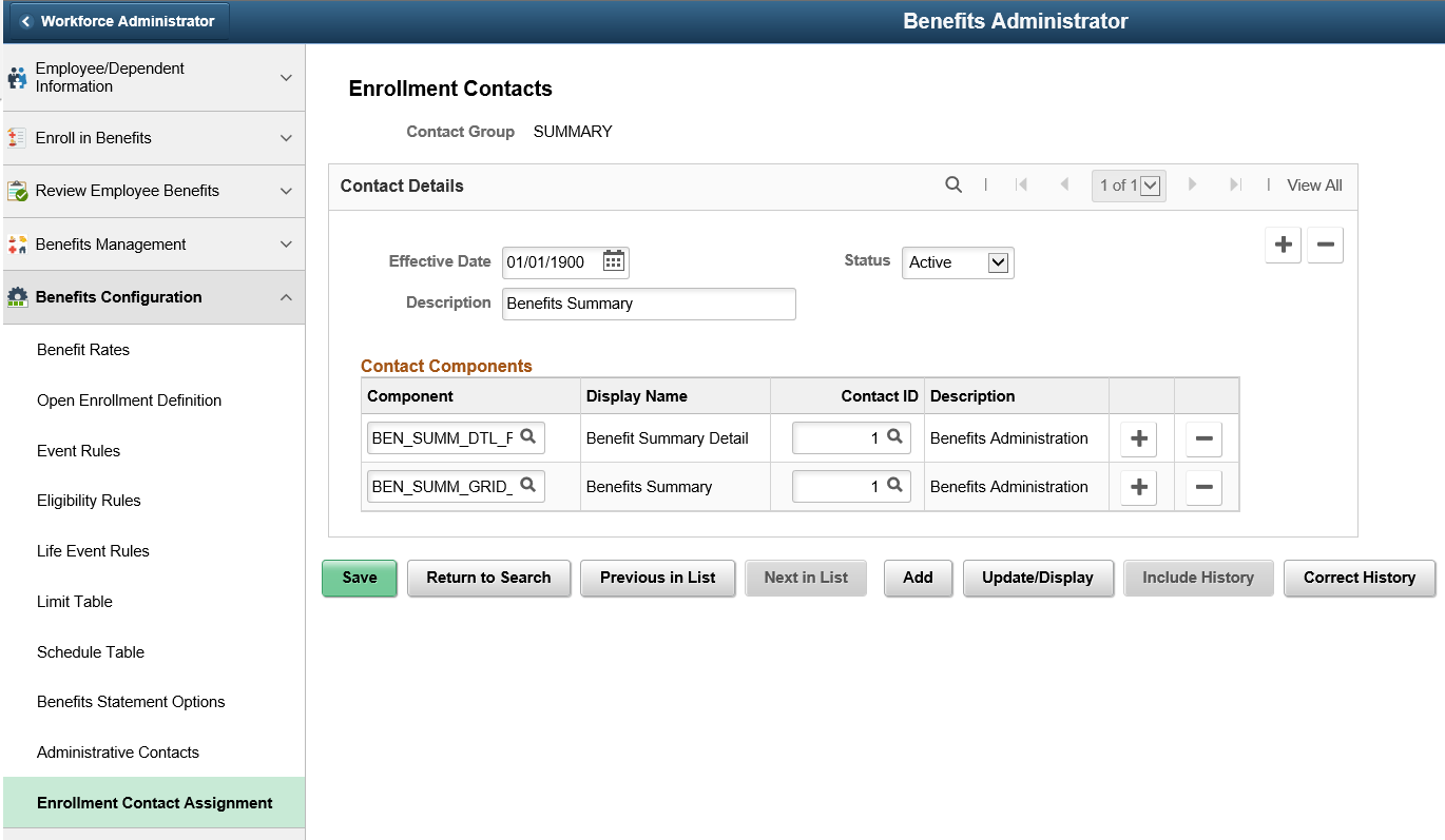 Enrollment Contacts - Summary group