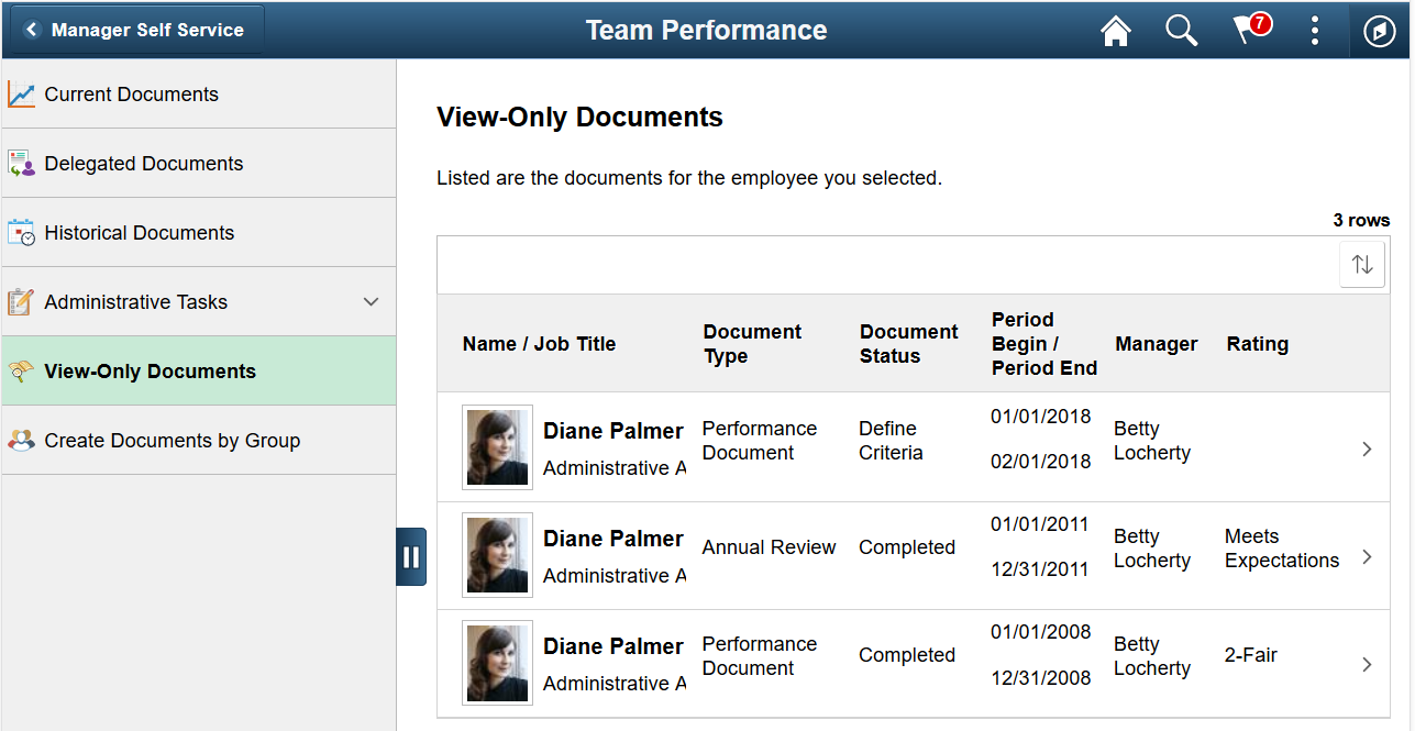 View-Only Documents - Document List page (Team Performance)