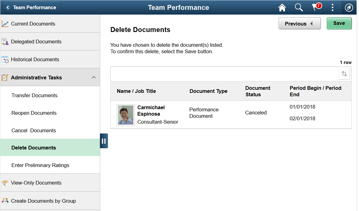 Delete Documents - Confirmation page (Team Performance)