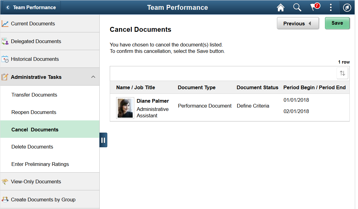 Cancel Documents - Confirmation page (Team Performance)