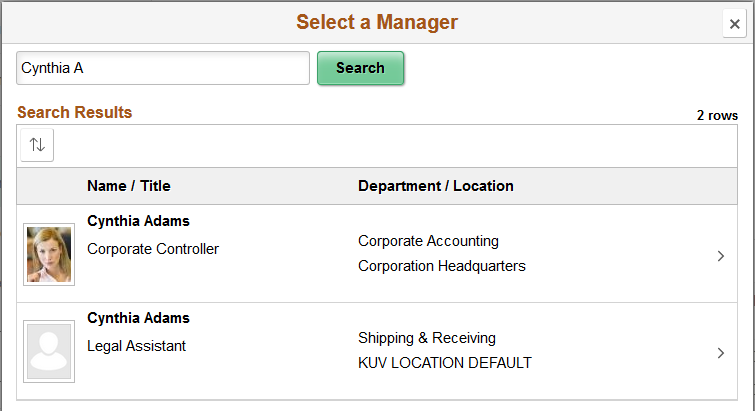 Select a Manager page