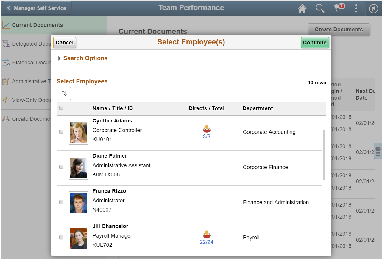 Select Employee(s) page
