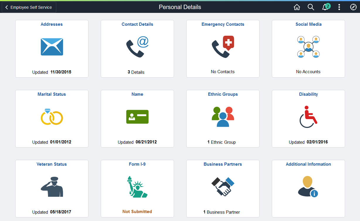 Personal Details dashboard