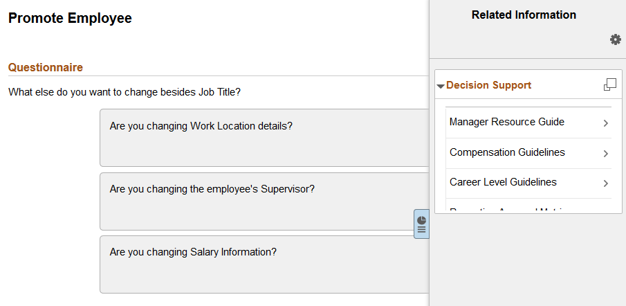 Related content panel in PeopleTools 8.55 and later for the Questionnaire page