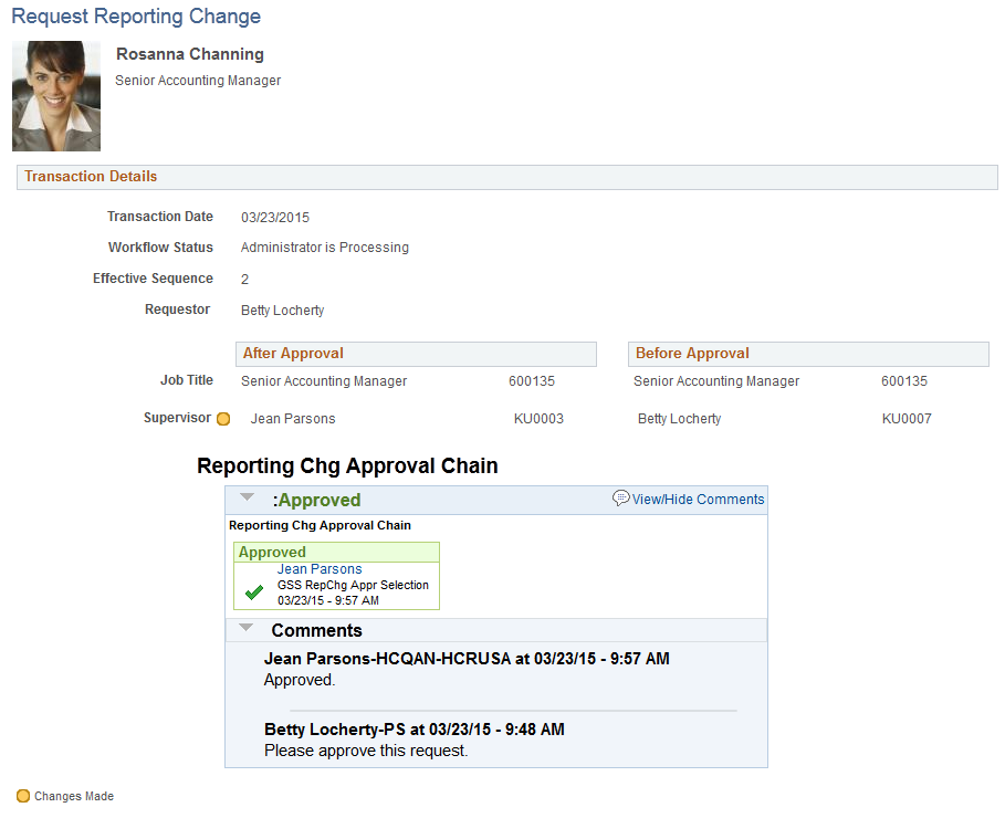 <Transaction Name> page for reviewing submitted transactions