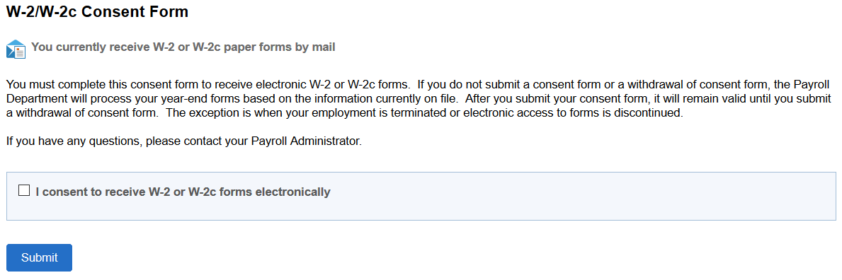 W-2/W-2c Consent Form page (currently receiving paper form)