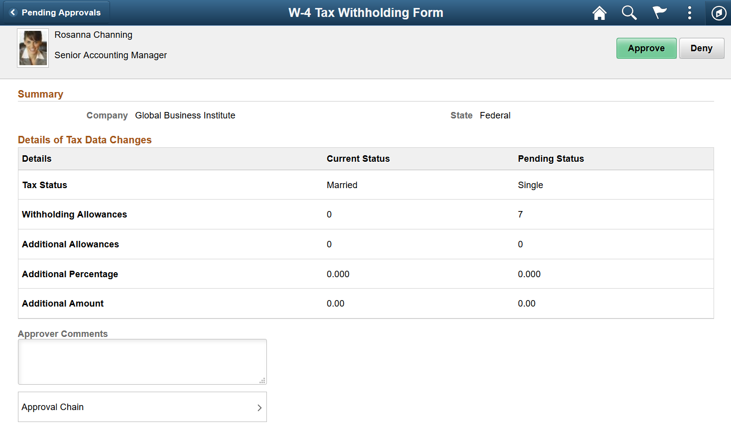 W-4 Tax Withholding Form Approval Page