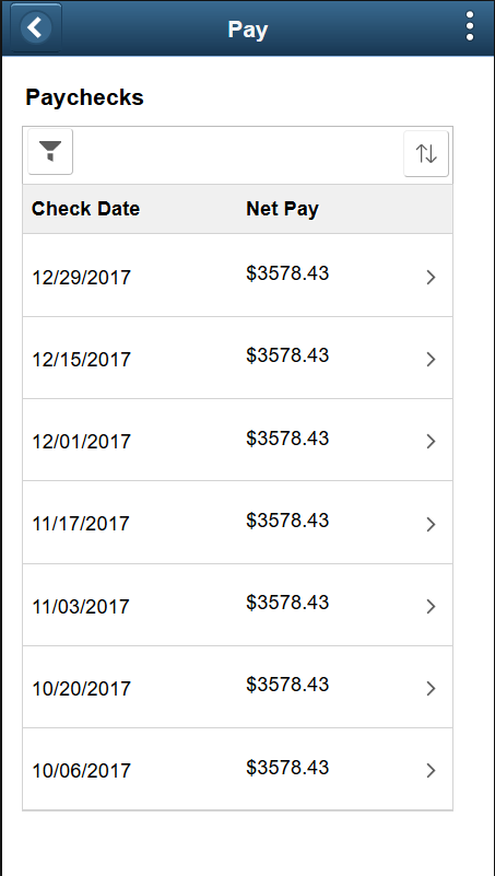 (Smartphone) Paychecks page