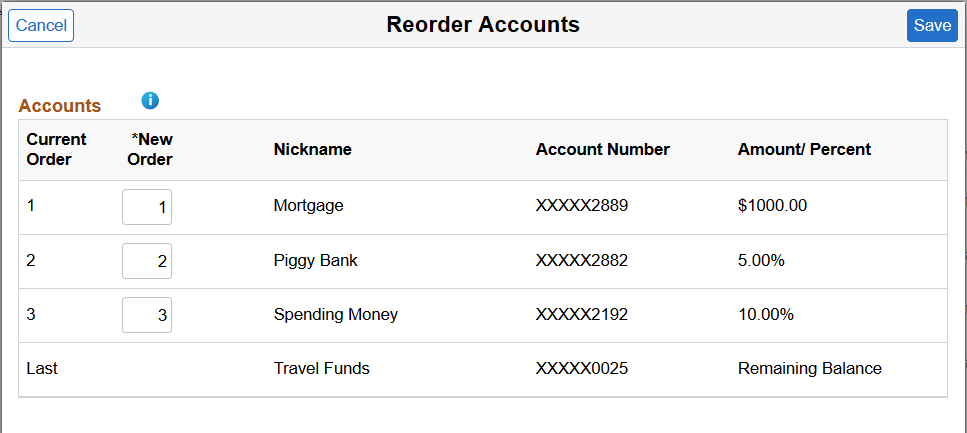 Reorder Accounts page