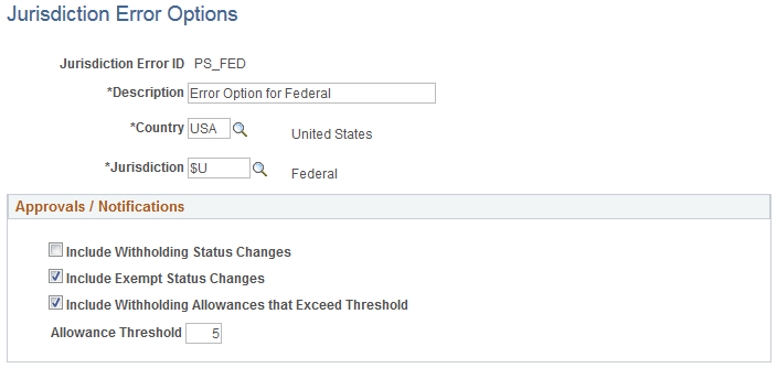Jurisdiction Error Options page