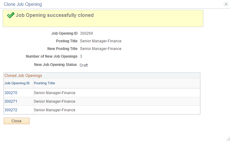 Clone Job Opening page after cloning