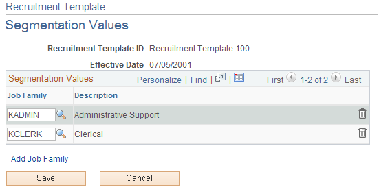 Segmentation Values page