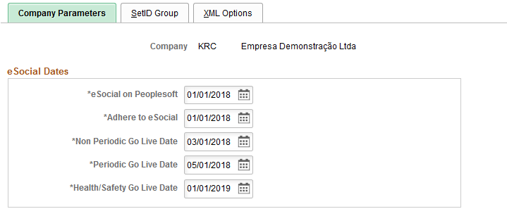 Company Parameters page (1 of 2)