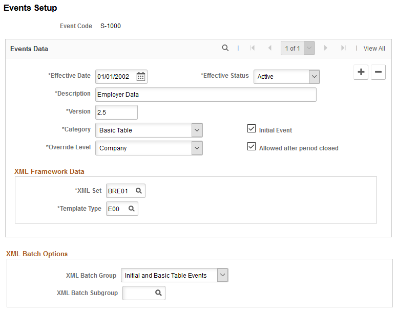 Events Setup page