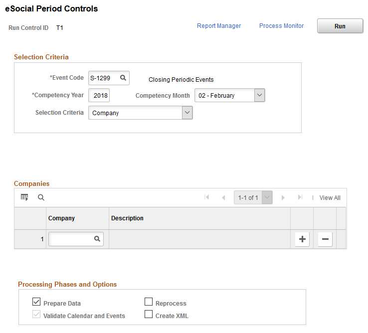 eSocial Period Controls page