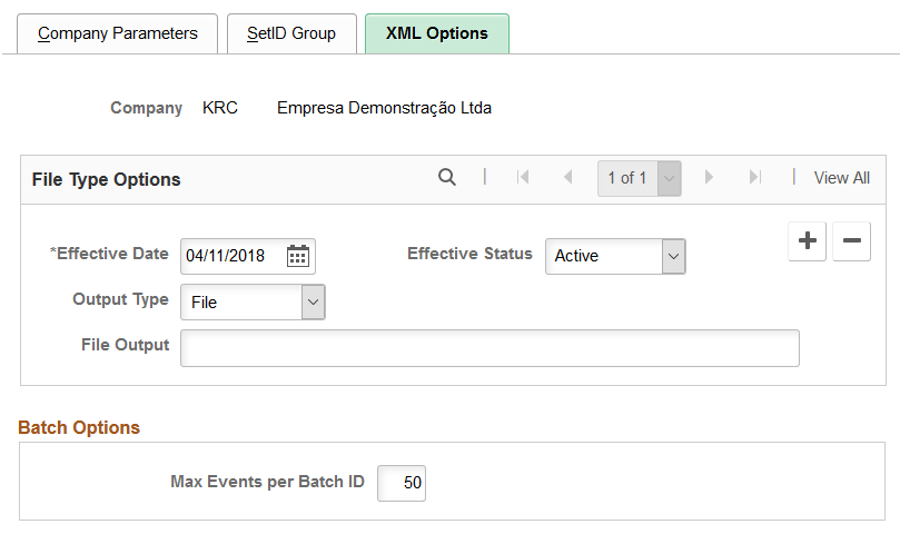 XML Options page