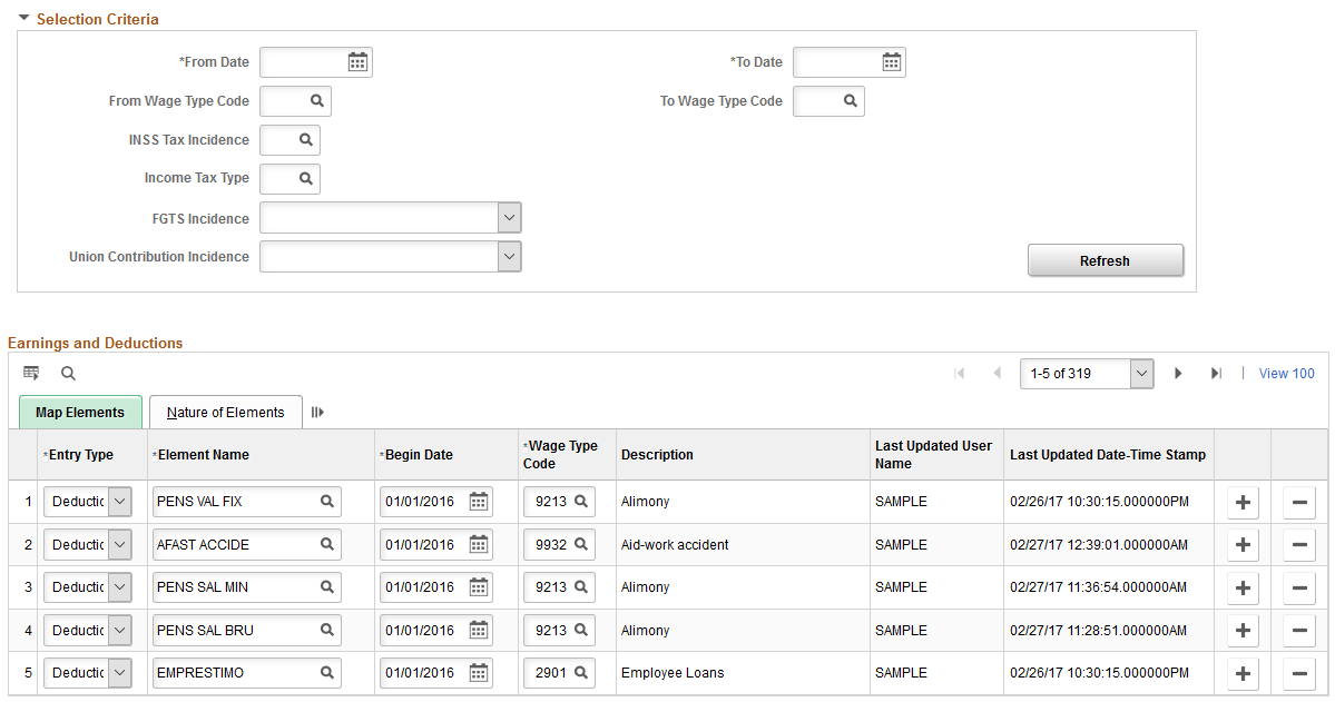 Wage Types Table page (2 of 2)