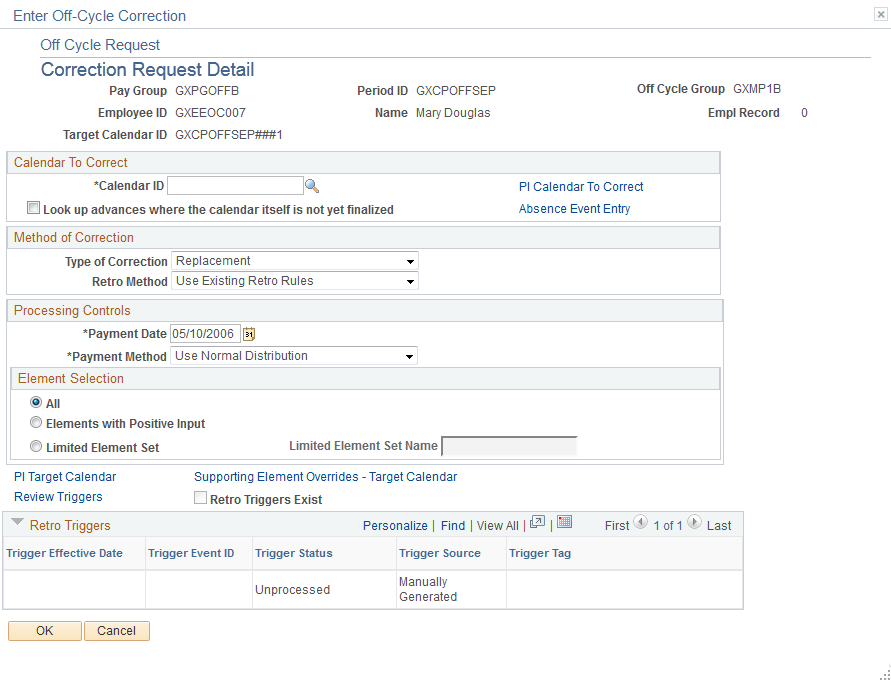 Correction Request Detail page