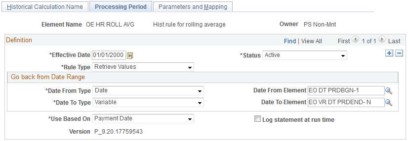 Historical Rules - Processing Period page