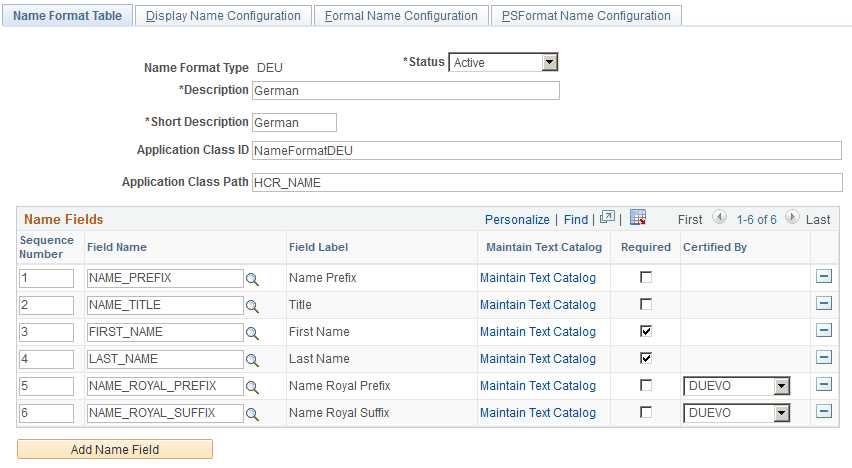 Name Format Table page