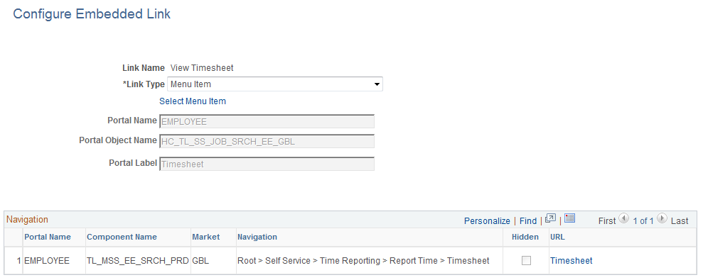 Configure Embedded Link page