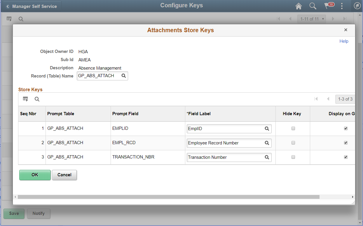 Attachment Store Keys for Absence Management