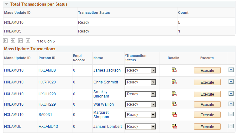 Manage Mass Updates page (2 of 2)