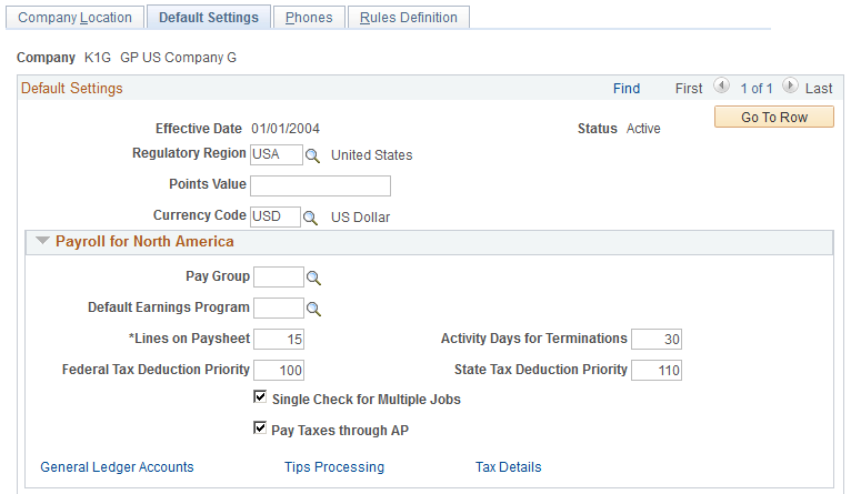 Default Settings page (1 of 7)
