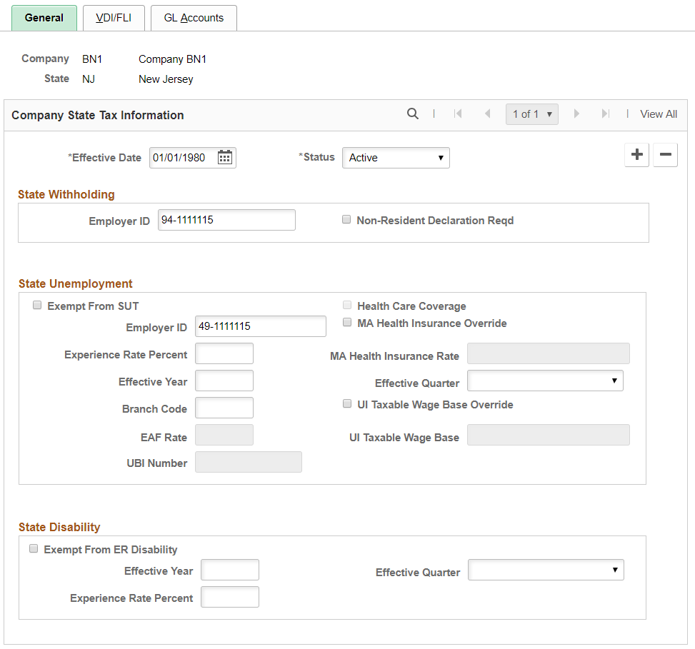 Company State Tax Table - General page